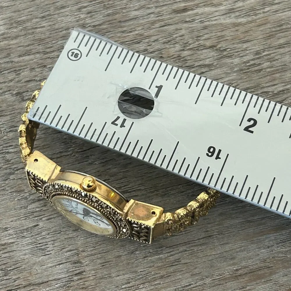 Vintage High Fashion Watch by Da Vanci Gold-tone Hinged Cuff unworking